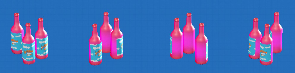 あつ森のディスプレイボトルのカラーがピンク、ラベルがマイデザイン