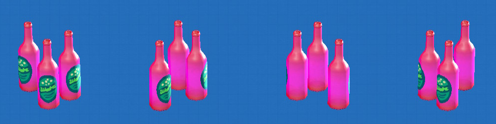 あつ森のディスプレイボトルのカラーがピンク、ラベルがグリーンラベル
