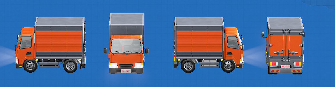 あつ森のトラックの車体の色がオレンジ、ロゴがなし