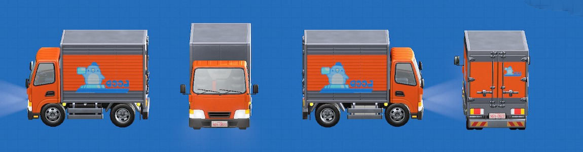 あつ森のトラックの車体の色がオレンジ、ロゴがクール便