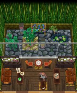 ポケ森のタクミの挑戦状の避暑地の甘味処の指定家具設置後