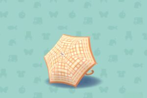 ポケ森のチェックがらのあまがさ・オレンジ